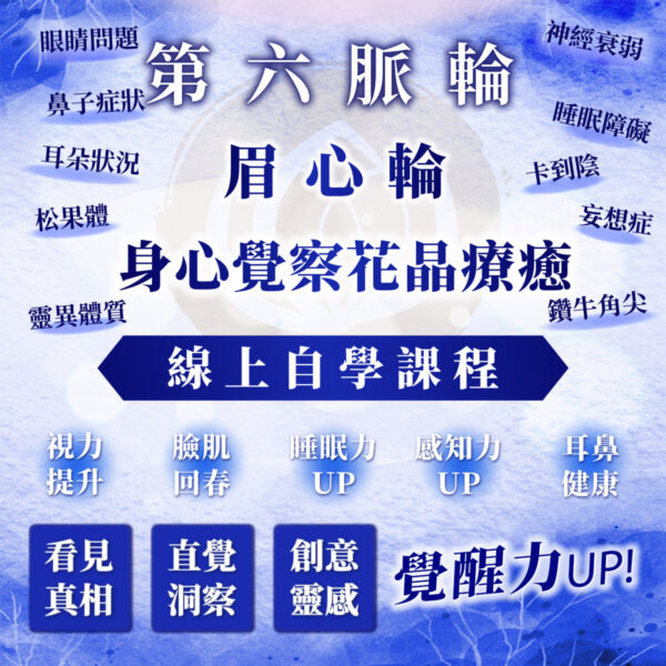 【第六脈輪 眉心輪】身心覺察花晶療癒線上課程